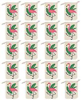 Sparkle and Bash Tropical Flamingo 100% Cotton Thank You Drawstring Party Favor Bags (20 Pack)
