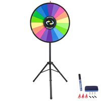ROVSUN 30'' Spinning Prize Wheel w/Iron Folding Tripod Floor Stand,18 Color Slots Large Spinner Dry Erase Mark Pen Win Fortune Spin Game, for Trade Show Carnival Casino Party Market Classroom Raffle