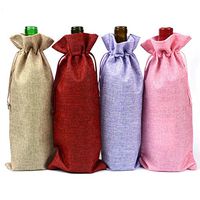 4 Pcs 6x14 Inch Wine Drawstring Bags Linen Cloth Wine Bottle Gift Bags Champagne Bottle Gift Pouch for Wedding, Birthday and Party (Random Color)