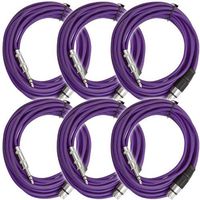 Seismic Audio - SATRXL-F25Purple-6Pack - 6 Pack of 25 Ft XLR Female to 1/4" TRS Patch Cable Snake Cords Balanced - Purple