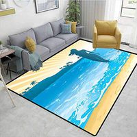 Bigdatastore Beach Large Size Area Rug Indoor, Summer Vibes Girl Near The Sea Shore Ocean Palms Waves Sunny Art Print, Fashionable High Class Living Dinning Room(3'x 5')