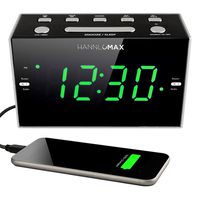 HANNLOMAX HX-122CR Alarm Clock Radio, PLL FM Radio, Green LED 1.2 Inches Display, USB Port for 1A Charging, Dimmer Function