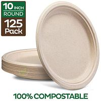 100% Compostable Paper Plates 10 inch Bulk {125-Pack] Disposable Plates Heavy-Duty Quality, Natural Bagasse Eco-Friendly Biodegradable Made of Sugar Cane Fiber, Large 10" Dinner Plate