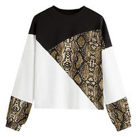 Aunimeifly Women's Snake Print Color Block Patchwork Pullover Autumn Ladies Stylish Long Sleeve Sweatshirt Tops Brown