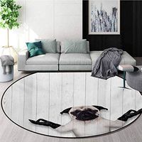 RUGSMAT Animal Non-Slip Area Rug Pad Round,Spiritual Funny Bulldog with Leather Gloves On Wood Board Funny Cute Image Print Protect Floors While Securing Rug Making Vacuuming,Diameter-24 Inch