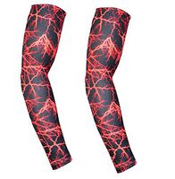 Arm Sleeve - Sports Compression Sleeves for Baseball, Basketball, Football, Cycling, Golf - Elbow Brace for Arthritis, Lymphedema - UV Protection, Tattoo Cover (1 Pair) (Flash-red, M 9-11")