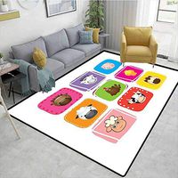 Bigdatastore Baby Striped Door Mats Outside, Geometric Pattern with Squares Animal Faces Horse Chicken Cow Duck Sheep and Pig, Fashionable High Class Living Bedroom Rugs(5'x 8')