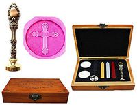 MNYR Jesus Cross Church Luxury Wood Box Gold Metal Peacock Wedding Invitations Gift Cards Paper Stationary Envelope Seals Custom Logo Wax Seal Sealing Stamp Wax Sticks Melting Spoon Wood Gift Box Kit