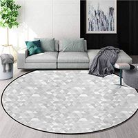RUGSMAT Grey and White Super Soft Circle Rugs for Girls,Pattern with Triangles Mosaic Geometrical Hipster Low Poly Effect Baby Room Decor Round Carpets,Round-59 Inch Pale Grey and White