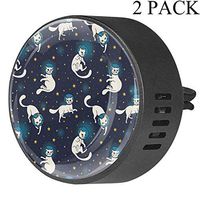 Cute Doodle Cat Astronauts Floating In Space Cosmic Pattern 2 PCS Car Essential Oil Diffuser Vent Clip Car Aromatherapy Diffuser, White Musk