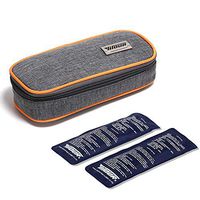 Insulin Cooler Travel Case with 2 Ice Packs, MHKBD Portable Insulin Cooler Bag Diabetic Organizer Medical Travel Cooler Pack Insulated Cooling Bag, Grey with Orange Side