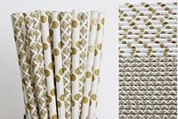 Gold Paper Straw Mix - Polka Dot and Damask (25)