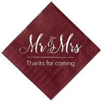 Crisky Wedding Napkins Mr Mrs Burgundy Silver Cocktail Beverage Dessert Disposable Napkins for Wedding Shower Engagement Party Decorations, Wedding Table Decor, 100 Pcs, 3-Ply