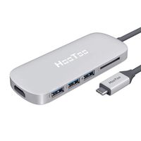 HooToo USB C Hub with Type C Charging Port, HDMI Output, Card Reader, 3 USB 3.0 Ports (Renewed) (Silver)