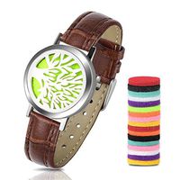Essential Oil Diffuser Bracelet, 316L Stainless Steel Aromatherapy Bracelet Leather Band,Men Women Bracelet Gift Set with 18pcs Washable Refill Pads(Brown)