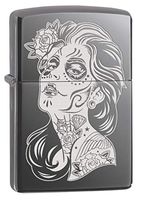 Zippo Lighter: Day of the Dead Girl, Engraved - Black Ice 77667