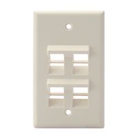 Leviton 41081-4TP Angled QuickPort Wallplate 4-Port, Single Gang, Light Almond