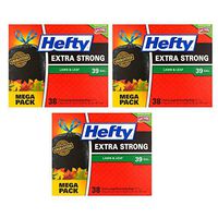 Hefty Strong Large Trash/Garbage Bags (Lawn/Yard, Drawstring, 39 Gallon Bags, 38 Count) (3 Pack(38 Count))