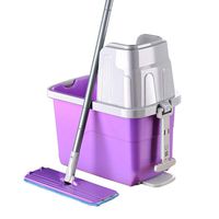 YJJY Flat mop Bucket Set - 360° Spin Foot Pedal Mop Bucket Set with Extended EasyPress Handle and 2 Microfibre Dry Mop Heads for Home Cleaning