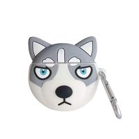 BONTOUJOUR AirPods Case, Super Funny Creative Cute Round Face Silly Expression Husky Dog AirPods Case, Lovely Puppy Soft Silicone Earphone Protection Skin for AirPods1&2+Hook -Grey