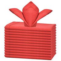 GLAMBURG Cotton Dinner Napkins Set of 12, Cloth Dinner Napkins 18x18, Soft and Comfortable Cocktail Napkins, Wedding Dinner Napkins with Mitered Corners and Hemstitched - Red