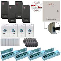 Visionis FPC-6207 Four Door Access Control TCP/IP RS-485 Wiegand for Outswing Door Electric 1200lbs MagLock Controller Box, Power Supply, Black Indoor/Outdoor Card Reader, Software 10,000 Users Kit