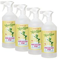 Rebel Green Sparkling Glass Cleaner, Eco Friendly Natural Streak Free Glass and Surface Spray - Peppermint & Lemon Scented, 32 Ounce Bottle, Pack of 4