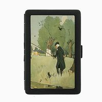 Perfection In Style Black Color Metal Cigarette Case Vintage Fishing Design 008