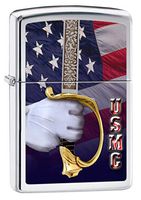 Zippo USMC Flag and Sword High Polish Chrome Pocket Lighter