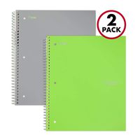 Five Star Spiral Notebooks, 3 Subject, Wide Ruled Paper, 150 Sheets, 10-1/2" x 8", Gray, Lime, 2 Pack (38429)