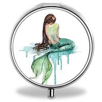 A Homim Pill Organizer, Customized Mermaid Art Pill Boxes with 3 Components and Mirror for Travelling and Daily Needs