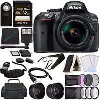 Nikon D5300 DSLR Camera with 18-55mm Lens (Black) + Sony 32GB UHS-I SDHC Memory Card (Class 10) + Remote + Flash + Cleaning Cloth Bundle