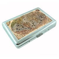 Perfection In Style Metal Silver Cigarette Case Vintage World Maps Design 002
