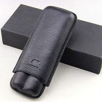 JCG Cigar Case Holder - Black Leather 2 ct Adjustable Cigar Case Travel Holder (Black)