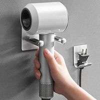 Multifunction Space Aluminum Hair Dryer Rack Wall Mount, No Drilling Hair Dryer Holders for Dyson with Plug Storage