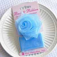 Clip On Rose Bow and Ribbon - Light Blue