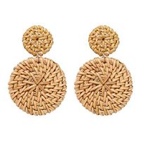 Tanwpn New Fashion Simple Weaving Straw Double Disc Earrings Bohemian Rattan Pendant Earrings For Ladies Jewelry Gift (Coffee)