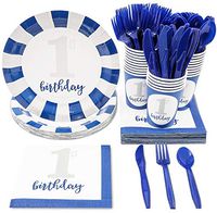 1st Birthday Party Supplies, Disposable Dinnerware Set (Serves 24, 144 Pieces)