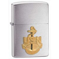 Zippo Navy Brushed Chrome Outdoor Indoor Windproof Lighter Custom Personalized Engraved Message on Backside