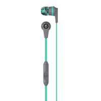 Skullcandy Ink'd 2.0 Wired Earbuds with In-Line Microphone and Remote, Tangle-Reducing Flat Cable, Noise-Isolating Supreme Sound with Powerful Bass and Precision Highs, Gray/Mint