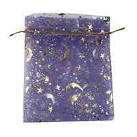 COTOSEY 100PCS Stars and Moon Organza Drawstring Pouches Jewelry Party Wedding Favor Gift Bags (3X4 Lavender,Gold Stamp)