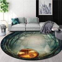 RUGSMAT Halloween Modern Machine Round Bath Mat,Drawing of Scary Halloween Pumpkin Enchanted Forest Mystic Twilight Party Art Non-Slip No-Shedding Kitchen Soft Floor Mat,Diameter-39 Inch