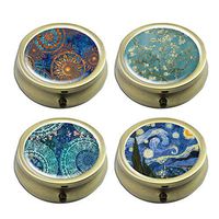 Pill Cases Set of 4 - Cheliz Compact 3 Compartment Medicine Case, Pill Box for Pocket or Purse (Van Gogh Flower Set)