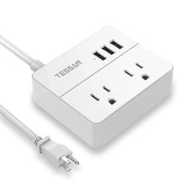 TESSAN Portable 2 Outlet Small Travel Power Strip with 3 USB Ports -Desktop Charging Station 5 Ft Extension Cord- Non Surge Protection & Cruise Ship Approved -White (Renewed)