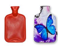 iColor 2L Classic Rubber Hot Water Bottle with Soft Warm Flannel Cover 2000ml 68oz Hot or Cold Water Bag Set Fit Pain Relief Hot Pack Therapy Home Outdoor (Blue Butterfly)