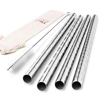 JOYECO 4 Pcs Stainless Steel Boba Straws, FDA Standard Big Straws Smoothies Reusable, 0.5 inches Wide Straw 9.5 inches Long for Bubble Tea, Juice, Thick Milkshakes, Antique Silver Pattern