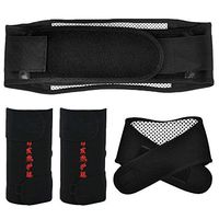 3 PCS Adjustable Elastic Self Heating Magnetic Therapy Belt Kit 1 Back Waist Lumbar Support Brace Belt Lower Pain Massager Strap + 1 Neck Belt + 1 Pair Knee Support Belt Size M