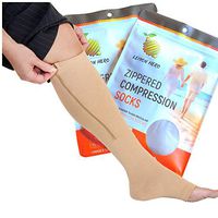 Short/Petite Zippered Medical Compression Socks with Zipper Safe Guard & Open Toe - Best Leg Support Stocking (4XL(Short) - Calf 19-20in, Beige)