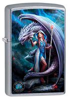 Zippo Lighter: Anne Stokes Lady and Dragon - Street Chrome 79998