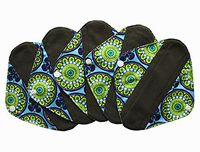 5 Pieces Charcoal Bamboo Mama Cloth/Menstrual Pads/Reusable Sanitary Pads (Pantyliner (8 inch), Peacock)